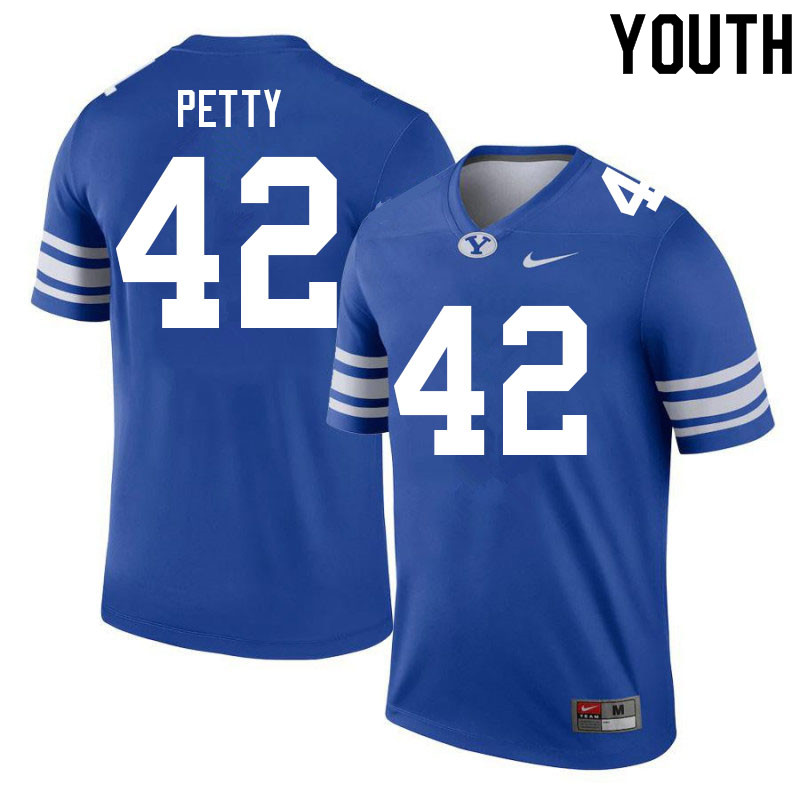 Youth #42 Mike Petty BYU Cougars College Football Jerseys Sale-Royal - Click Image to Close